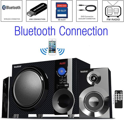 Boytone BT-210FD, Ultra Wireless Bluetooth Main unit, Powerful Sound with Powerful Bass System 30 watt, Excellent Quality Clear Sound & FM radio, with Remote Control Aux Port, SB/SD/ for Smartphone's , Tablets , Desktop Computers , Laptops ,Black Color