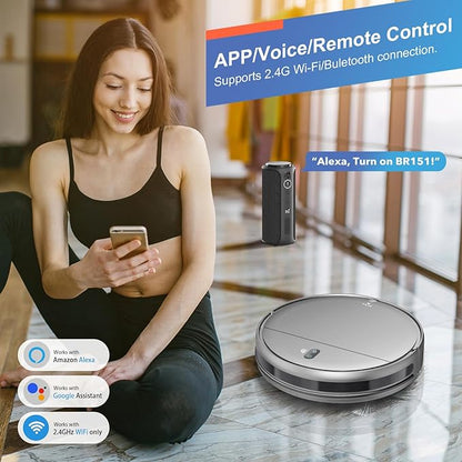 Robot Vacuum and Mop Combo, 2 in 1 Robotic Vacuum Cleaner with Schedule, App/Alexa/Voice Control, Slim 2.87", Self-Charging, Strong Suction & Long Runtime, Ideal for Hard Floor, Pet Hair, Carpet