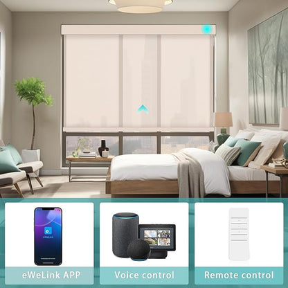 Changshade Smart Roller Shade with Remote Control Light Filtering Automatic Window Shades for Home Custom Size Motorized Blinds for Windows Compatible with Alexa,Google Home,Apple Homekit, Beige