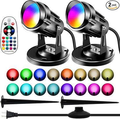 RGBW Spot Lights Indoor, 6W Uplighting 16 Color Changing Uplights Indoor with Remote Control, Plant Spotlight Party Decorative with Base and Stake,2 Pack
