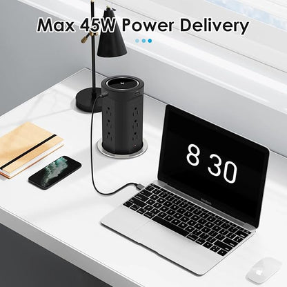 4-inch Pop Up Outlet for Countertop with 45W USB,17-in-1 Desktop Power Strip with 15W Wireless Charger,12 Outlets 4 USB Ports,15Amp Tamper Resistant Receptacle for Home Office Kitchen Black
