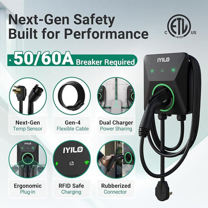 Upgraded Version Level 2 EV Charger, 40A /9.6KW or 48A/11.5KW