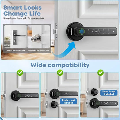 Smart Fingerprint Door Lock, Door Locks for Bedroom, Keyless Entry Door Knob (Fingerprint/Code/Key) Auto Lock for Apartment, Office-Black