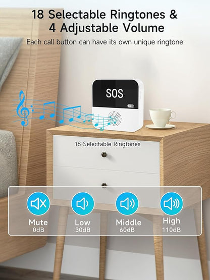 PILSAMAS WiFi Caregiver Pager Wireless Call Button with App Alert, Medical Alert Systems for Seniors No Monthly Fee- 2 Caregiver Call Button + Wristband Panic Button, Alert Button for Seniors at Home