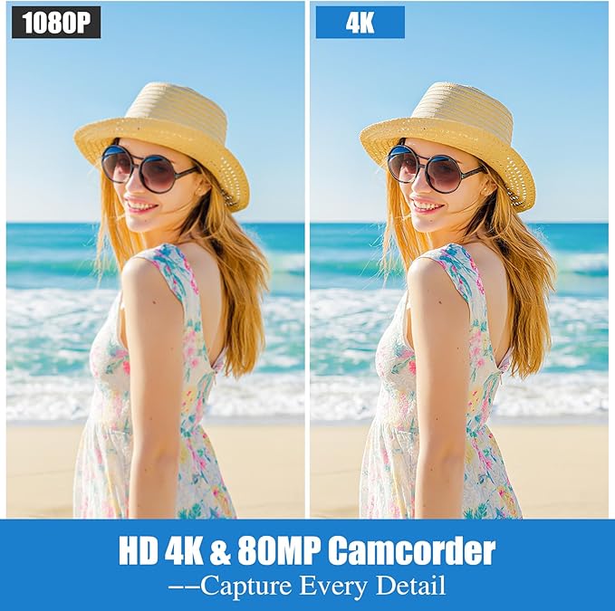 4K Camcorder Video Camera, 80MP HD Vlogging Camera for YouTube with IR Night Vision, 18X Digital Zoom, 3.0" IPS Screen, SD Card, 2 Batteries
