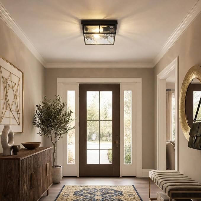 Modern Farmhouse Square Flush Mount Ceiling Light Fixtures,12 inch,4-Light