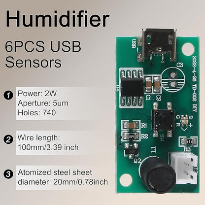 6PCS USB Humidifieration Atomization Disc Spray Humidifier Module 5V Mirco USB Humidifier Atomization Drive Circuit Board with Timing Switchfor DIY Home