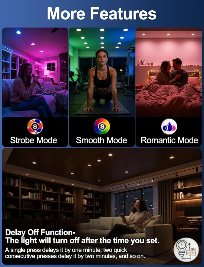 HEKEE LED 6 Inch Recessed Ceiling Light with Remote Control, Color Chaning RGB, 5CCT, Stobe Smooth Mode, Timer, Junction Box Included (12 Pack)