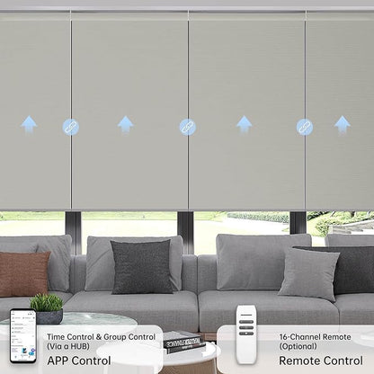 Motorized Coupled Shades, Blackout Smart Blinds for Large Windows Automatic Blinds Compatible with Alexa, Motorized Roller Shades Customized for Bedroom Home Office(Blackout-Smoky Sea Garss)