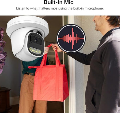 4MP PoE IP Turret Dome Camera with Microphone/Audio, IP Security Camera Outdoor Indoor Wired, Human Motion Detection, Waterproof IP66, 2.8mm Lens, 24/7 Recording, Night Vision 65ft