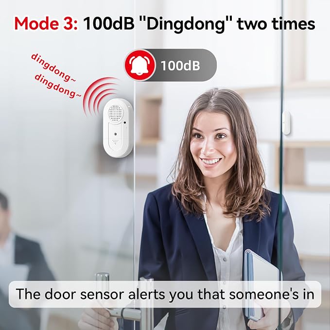 Sanjie Door Window Alarm Sensors, 3 Pack, 125dB, Volume Control | 125dB wireless sensors alert when doors or windows open, with adjustable volume, easy installation and long battery life