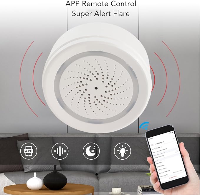 Walfront Smart Security Alarm Wireless Home Alarm System with 90dB Siren 18 Tones APP Control 2.4GHz for Burglar Door Sensor Motion Detector (WiFi)