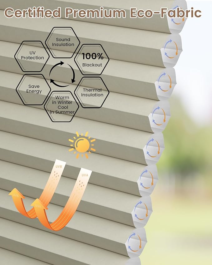 Kincmo Motorized Cellular Shades, Custom Motorized Blinds with Remote, Cordless Smart Electric Honeycomb Blinds Work with Apple HomeKit, Alexa, Google (100%-Blackout-Single-Cell Beige)