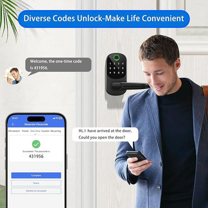 Smart Lock with Handle,Fingerprint Keyless Entry Door Lock,App Control,Keypad Deadbolt with Auto Lock,One-Time Codes,for Front Door,Airbnb & Rental Property,Easy Installation
