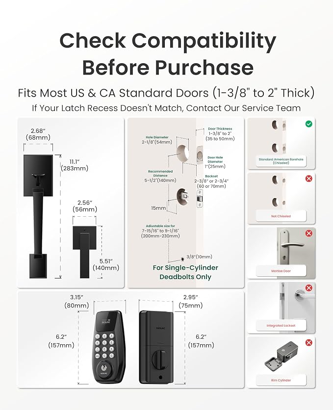 DESLOC C100 Keyless Entry Door Lock with Handle Set, Visual Display | Smart Deadbolt Lock with 100 PIN Codes, Passage Mode, 2 Keys, IP54 Weather Resistance, 12-Month Battery, Auto Lock, Black