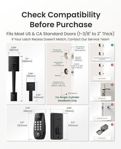 DESLOC C100 Keyless Entry Door Lock with Handle Set, Visual Display | Smart Deadbolt Lock with 100 PIN Codes, Passage Mode, 2 Keys, IP54 Weather Resistance, 12-Month Battery, Auto Lock, Black