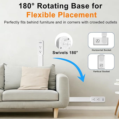 Electrical Outlet Extender Stick - Features USB-A, USB-C and 2 AC Outlets, Extends 22"-34", Rotates 180° Access Hard-to-Reach Outlets, Wall Plug Power Socket Expander Nightstands, Sofa, Desks and More