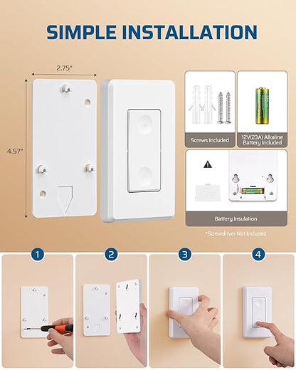 DEWENWILS Wireless Remote Wall Switch and Outlet, Remote Control Outlet Light Switch for Lamps, Fans, Expandable, 15A/1875W, 100ft RF Range, ETL Listed (1 Outlet and 2 Remotes)