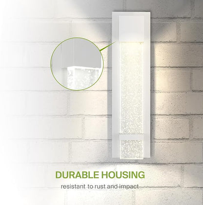 ASD LED 18" Bubble Glass Wall Light Fixture, Outdoor & Indoor Seeded Sconce | 3CCT, Waterproof, Dimmable, ETL Listed | 12W 500LM 3000-5000K 120V | Exterior Lantern, Porch Lighting | White