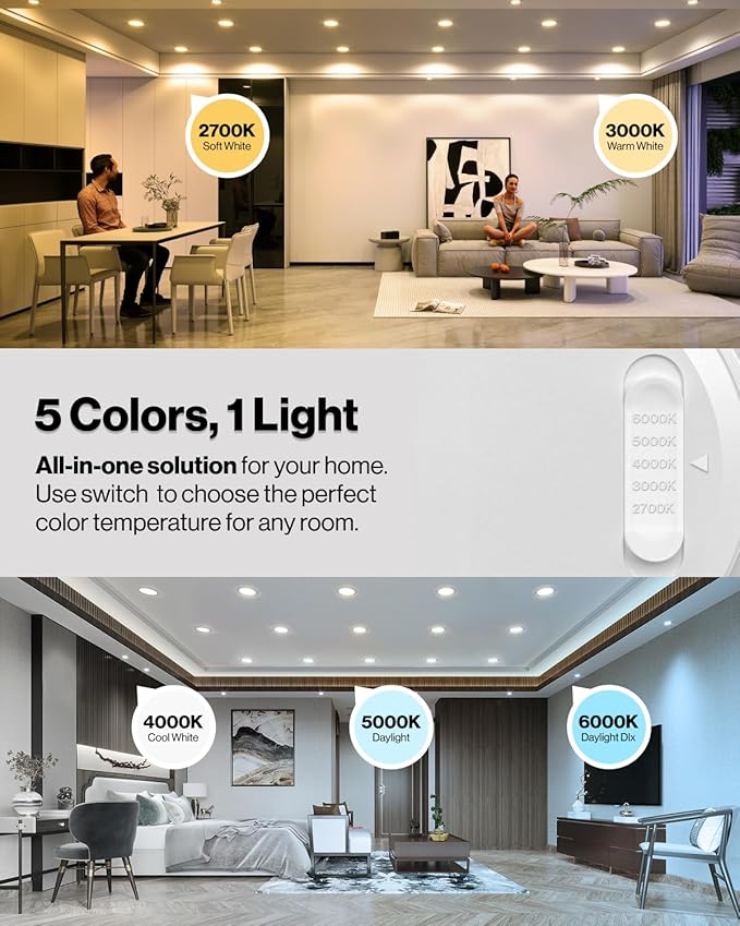 Sunco 60 Pack 6 Inch Recessed Light with Night Light, LED Can Lights Retrofit Lighting, 1000 LM, 12W, Selectable CCT 2700K/3000K/4000K/5000K/6000K, Dimmable, Damp Rated ETL