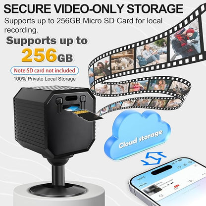2026 Upgraded 4K Mini Wireless Security Camera, 6H Battery – Small Wireless Indoor Nanny Cam with No-Glow Night Vision, Motion Alerts, Home/Office Security Camera with Dual Storage