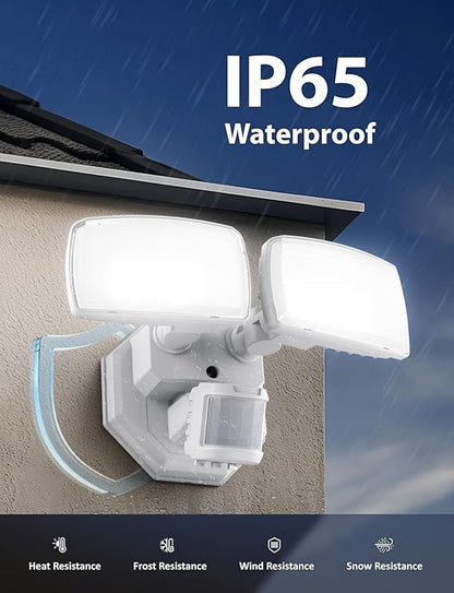 Onforu 32W 2 Head Motion Sensor Outdoor Lights, 3200LM 6500K LED Security Light Hardwired, Dusk to Dawn, Motion Detector Light for Outside, IP65 Waterproof Flood Lights for Garage, Yard(White)