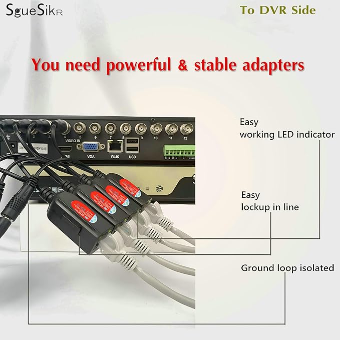 8 Pair Passive Video Balun BNC to RJ45 Adapter with Power, Ground Loop Isolated Cat5e Cat6 to BNC Converter, Analog Security Camera via Ethernet Transceiver - Compact & Waterproof