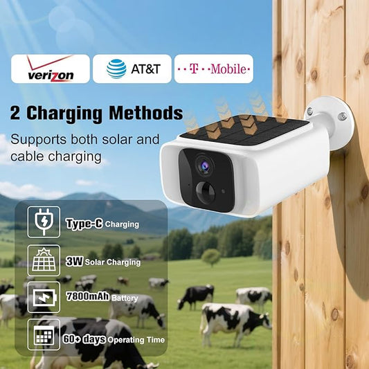 4G LTE Cellular Solar Security Camera Outdoor,180 Days Free Unlimited Data,Tuya Smart Camera,2K Outdoor Surveillance,Color Night Vision, AI PIR Motion Sensor,No WiFi Security Camera ,64GB Storage