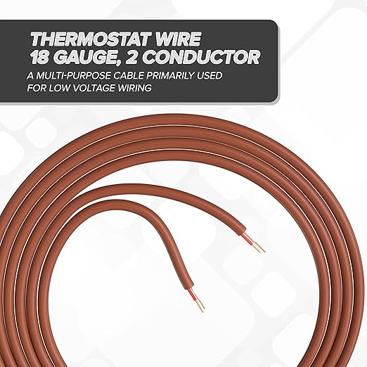 THE CIMPLE CO 18/2 Thermostat Wire 75 FT - Insulated Solid Copper Wiring for HVAC, Furnaces, Video Doorbells, Alarms, Lighting, Smart Thermostats - 18 Gauge, 2 Conductor - 75 Feet (22 Meters), Brown