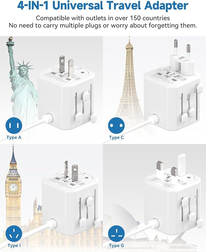 European Travel Plug Adapter, Multi Country Plug Adapter 3FT