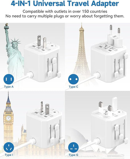 European Travel Plug Adapter, Multi Country Plug Adapter 3FT