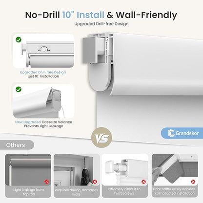 Grandekor No-Drill No Tools Motorized Blinds with Remote | 35.5x72 White Electric Blackout Smart Roller Shade/APP/Voice Control-for Home Office, Living Room