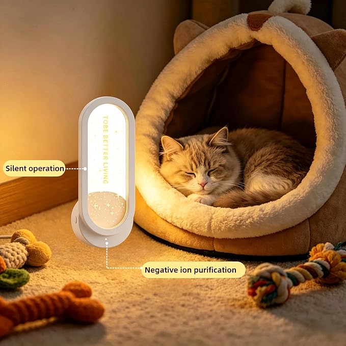 Mini Plug-in Air Purifier with Night Light, Quiet Odor Eliminator for Bathroom Pantry Pet Area, Small Space Air Cleaner (White)