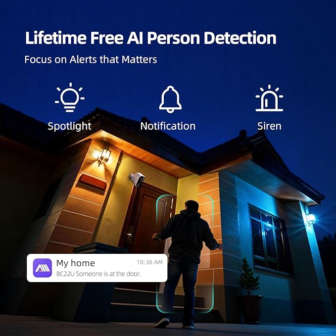 2.5K Wireless Home Security Cameras Outdoor WiFi, Non-Subscription AI Person Detection, 4MP Color Night Vision, Full Duplex 2-Way Audio, IP66 Waterproof Battery Powered (2026 Upgraded)