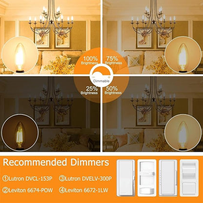 Cotanic E12 LED Bulb Dimmable 3000K Soft White, LED Candelabra Bulbs 60Watt Equivalent, Small Base Type B Light Bulbs, Candle Shape Chandelier Light Bulbs Clear Glass, 600LM, 24 Pack