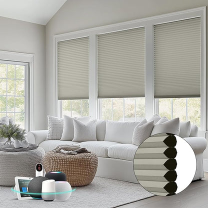 Bringnox Smart Motorized Cellular Shades,with Google Home and Alexa Via HUB,and Customized(Blackout Grey-109, Blackout)