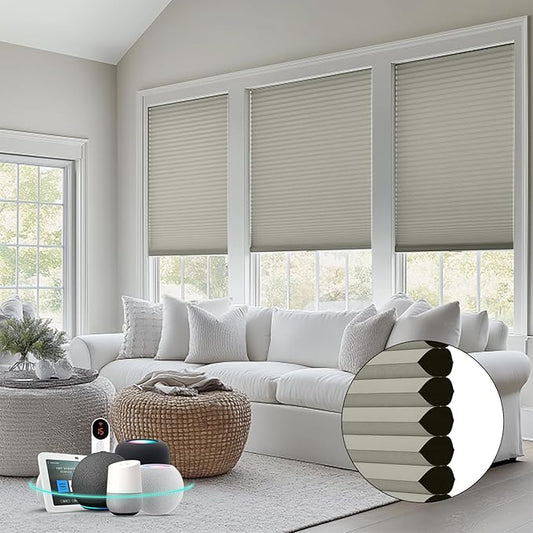 Bringnox Smart Motorized Cellular Shades,with Google Home and Alexa Via HUB,and Customized(Blackout Grey-109, Blackout)