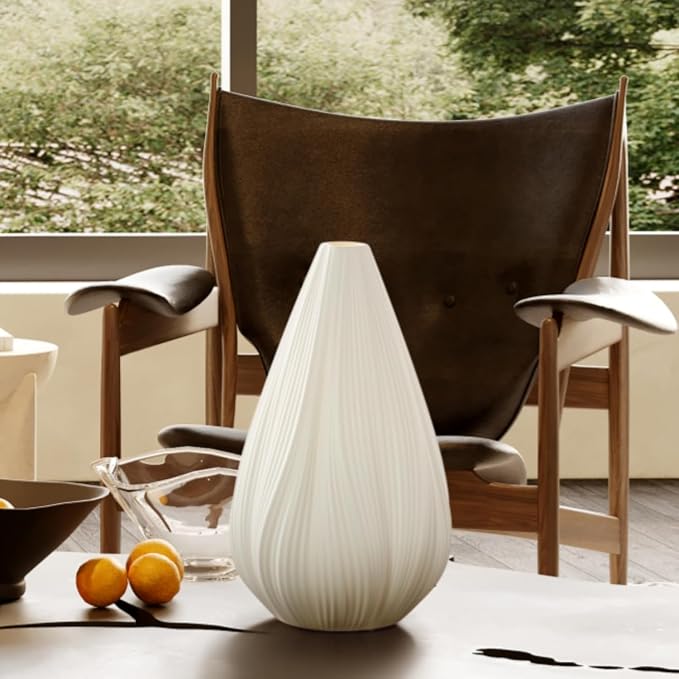 RONDURE Modern Ceramic Decorative Table Lamp Living Room Bedroom Bedside | Handcrafted Unique Warm Ambient Lighting Lamp, Accent White Translucent Ceramic shade, Fully Dimmable, Corded, Bulb Included