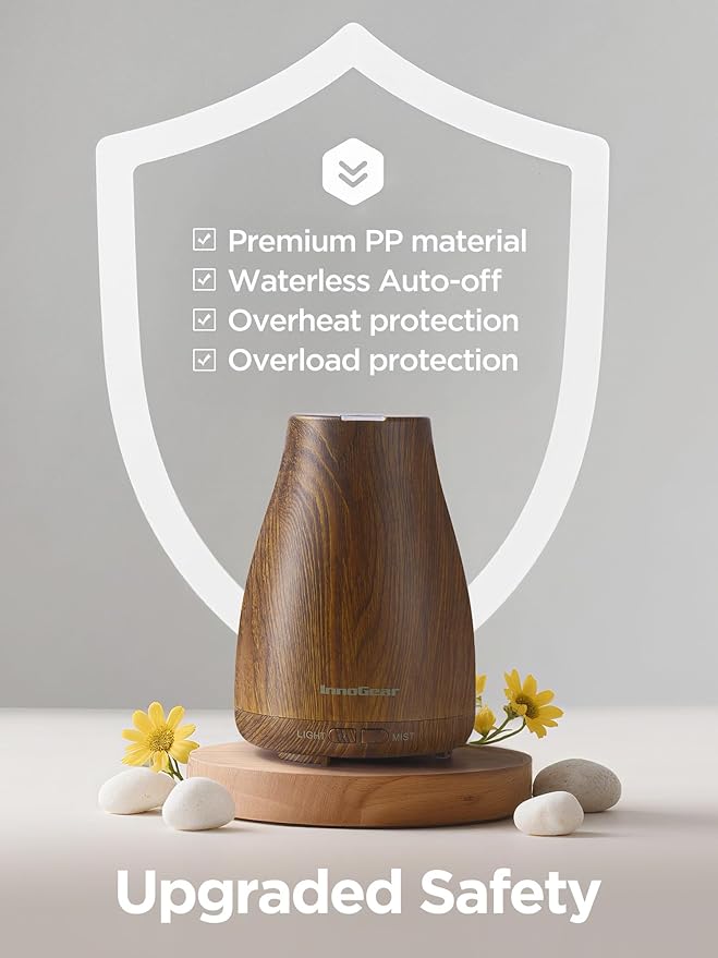 InnoGear Essential Oil Diffuser, Ultrasonic Diffusers for Home Aromatherapy Humidifier for Mother's Gift Bedroom Room 7 Colors LED 2 Mist Mode Auto Off, Bronze