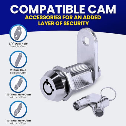 FJM Security MEI-2400AL-KD Tubular Cam Lock for Smart Home, Cabinet Locks Baby Proofing Solution, Door Lock & Drawer Lock for Home Improvement, with 1 ⅛” Cylinder, Keyed Different, Chrome