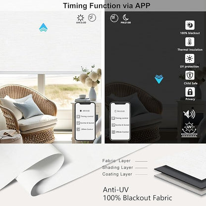 Aprilsmart Motorized Blinds with Remote,Compatible with Apple HomeKit Alexa Google Home- Voice and app Control,Motorized Roller Shades 100% Blackout Custom Size(Safari White-03)