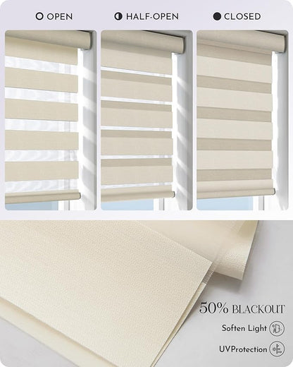 Graywind Motorized Blinds with Remote, Smart Zebra Shades for Windows, Hardwired Roller Blinds Compatible with Alexa, Apple Homekit, Google Home, Custom Size, Wool-Like Beige