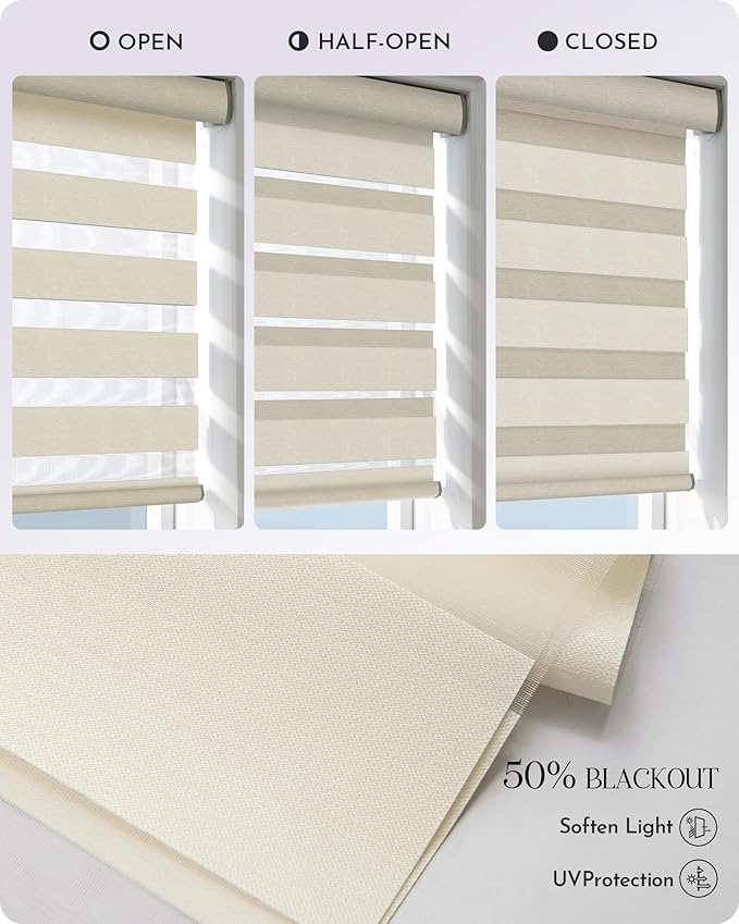 Graywind Motorized Zebra Sheer Blinds Compatible with Alexa Google Light Filtering Remote Horizontal Roller Blinds with Valance for Smart Home Office, Custom Size (Wool-Like Beige)