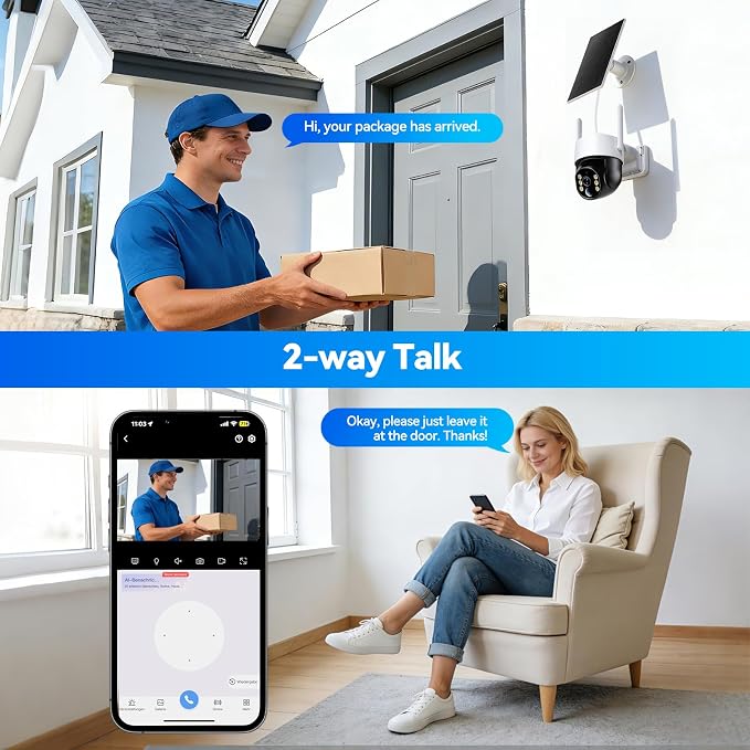 Chpuss Solar Security Camera Wireless Outdoor, 2K HD Surveillance Solar Powered WiFi Camera, Color Night Vision, PIR Detection, 360° View, 2-Way Talk, Spotlight Siren Alarm (Black & White - 2PACK)