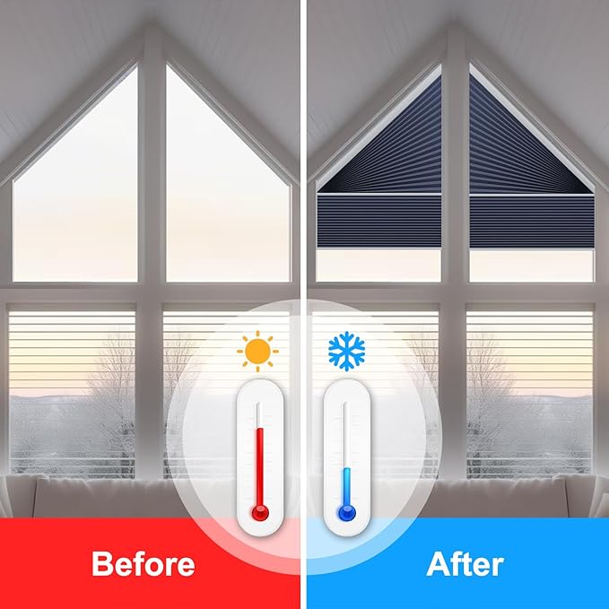 Godark Smart Angled Customized Blackout Honeycomb Blinds Suitable for Trapezoidal/Triangular/Polygonal Windows Motorized Cellular Shades Compatible with Alexa/Google Home/Tuya APP-Dark Blue