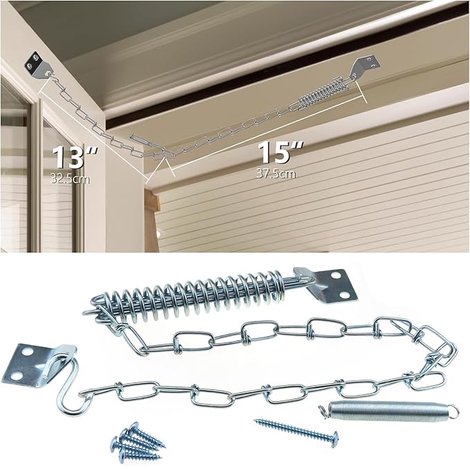 1 Set of Spring Loaded Screen Door Chain Set Silver Windproof Door Chain Heavy Duty Storm Door Hardware Suitable for Wooden Door Aluminium Door Composite Door