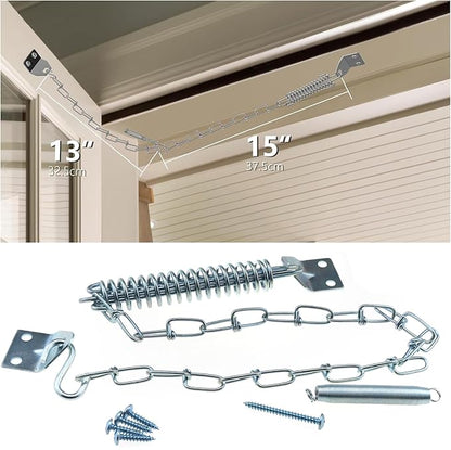 1 Set of Spring Loaded Screen Door Chain Set Silver Windproof Door Chain Heavy Duty Storm Door Hardware Suitable for Wooden Door Aluminium Door Composite Door