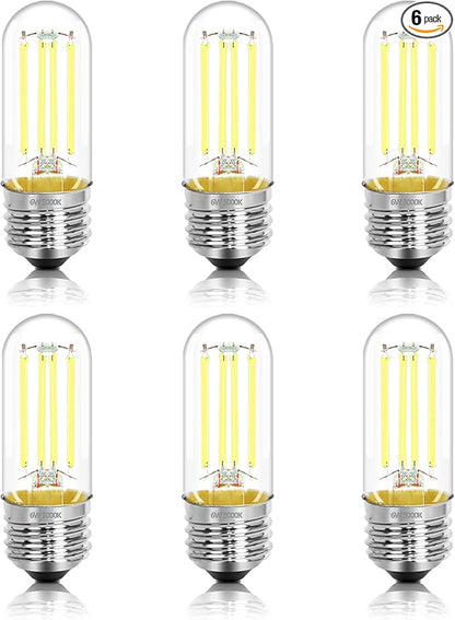 3.2 Inch 5000K Daylight White E26 LED Bulb 60 Watt Equal, AC 120V 600LM Edison Bulbs Dimmable, 6W T10 T30 Filament Light Bulbs Clear Glass for Fan Pendant Wall Light, UL Certified-6 Pack