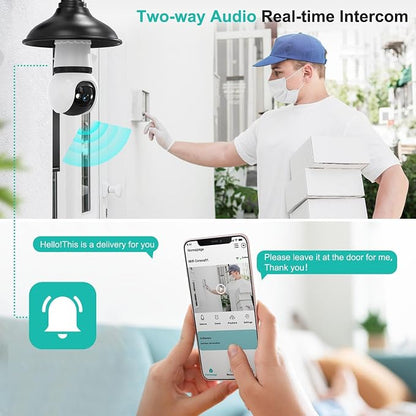 Hawkray Light Bulb Security Camera Wireless Outdoor Indoor-5&2.4GHz Dual Band WiFi,360° Pan-Tilt,2K Color Night Vision,Motion Detection & Siren Alarm,Two-Way Audio