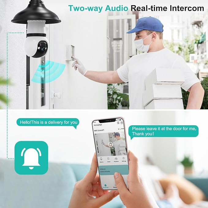 Hawkray Light Bulb Security Camera, 2 Pack, 2.4GHz & 5GHz Dual Band WiFi, 2K Full Color Night Vision, 360° Pan Tilt Wireless Indoor Outdoor Camera with Motion Detection, Two-Way Audio, Siren Alarm
